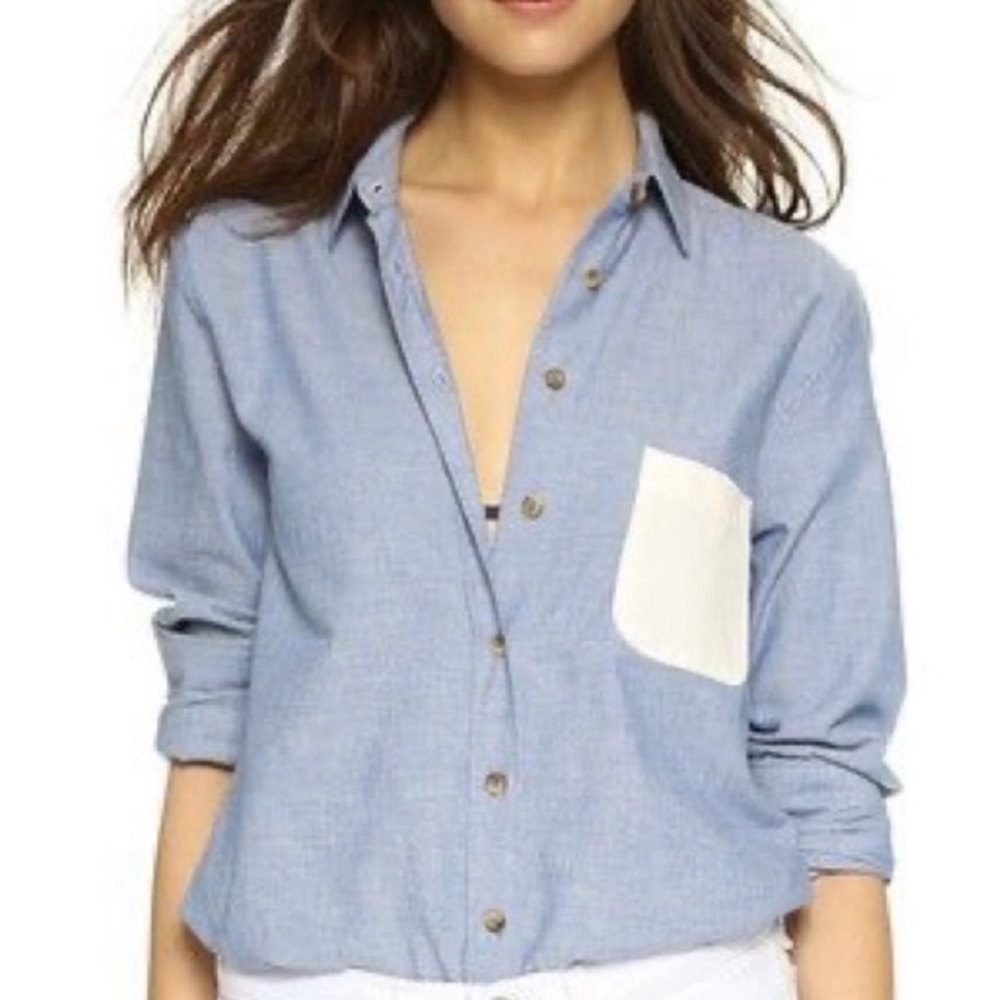 Solid & Striped Blue Chambray Button Down Shirt W… - image 2